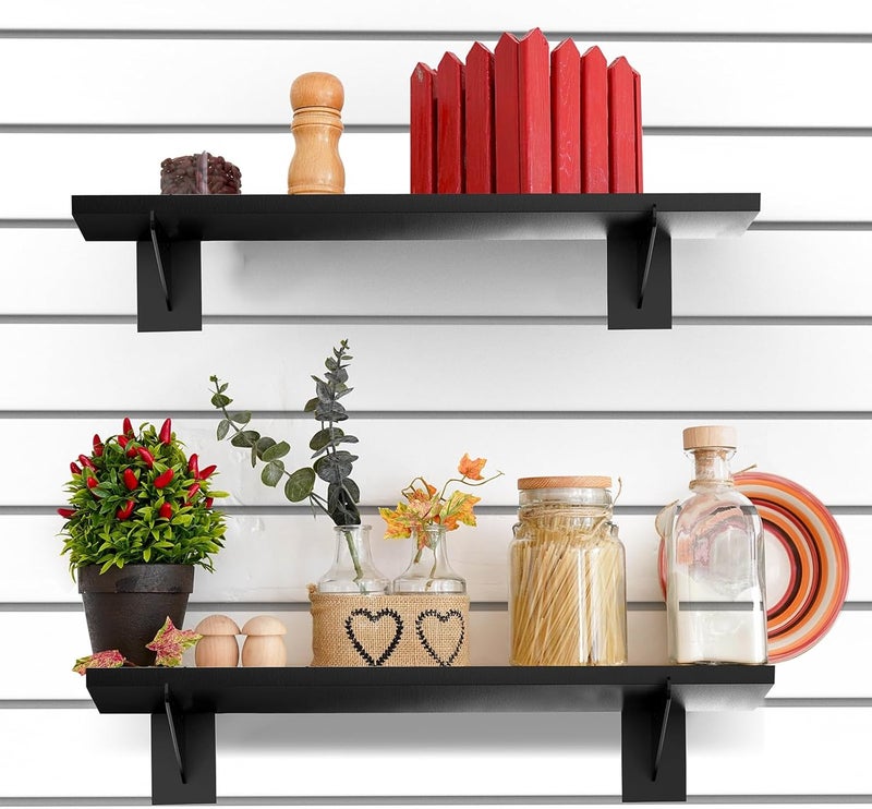 BeapTcely 4 Pack Wooden Slatwall Shelf, 15.7 x 5.9 Inch Slatwall Shelves with Metal Brackets Heavy Duty Slat Wall Organizer Slatwall Shelving Accessories for Garage, Home (4, 15.7"D x 5.9"W x 0.6"H) - Image 2